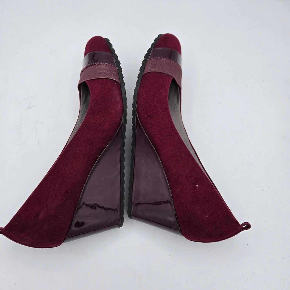 LifeStride Paris Wedge Shoes Burgundy Suede‎ Patent Elastic Comfort 8.5W - Picture 9 of 10